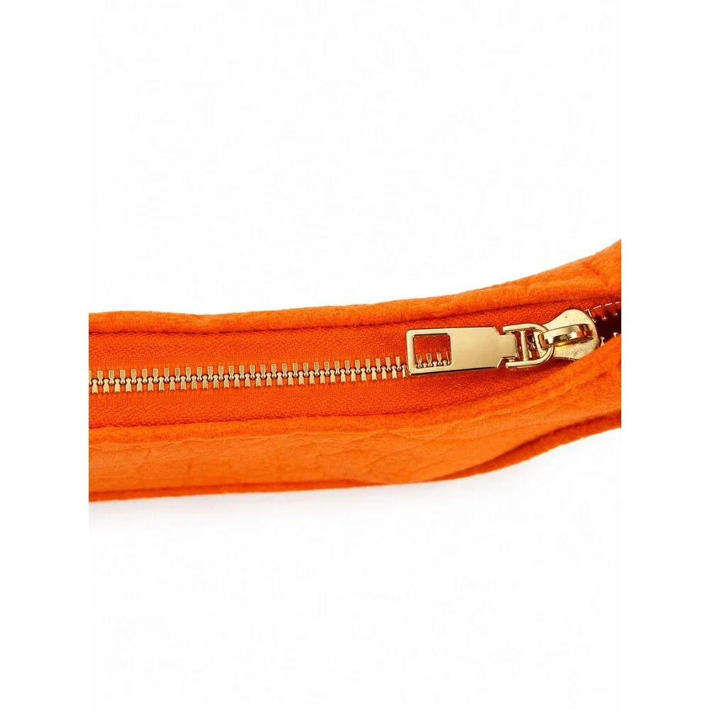 Orange Croc Embossed Felt‎ Crescent Shoulder Bag Gold Hardware Mini Hobo NEW